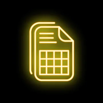 Neon yellow document icon glowing on black background Illustrazione stock