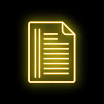 Neon yellow document icon glowing on black background Stock Illustration