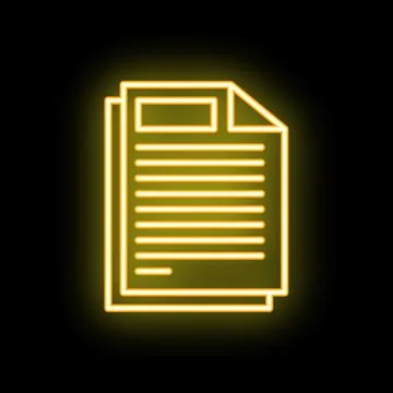 Neon yellow document icon glowing on black background Illustrazione stock