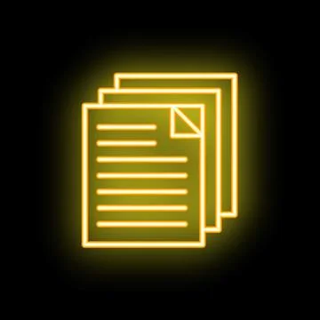 Neon yellow documents icon glowing on black background Stock Illustration
