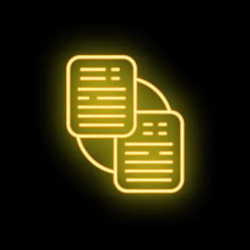 Neon yellow documents icon representing data analysis and reporting Illustrazione stock