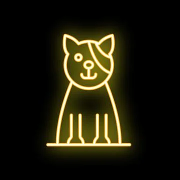 Neon yellow dog with eye patch sitting down with black background イラスト素材