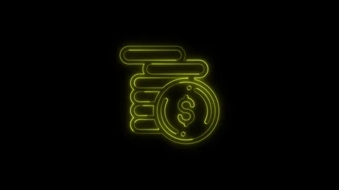 Neon yellow dollar coins stack flickering against black background represen.. Stock Footage 345549453