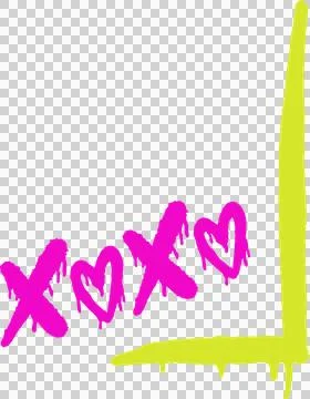Neon yellow dripping axis and magenta X hearts are forming chart layout on Stock Illustration