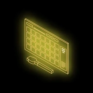 Neon yellow drum machine with cable representing music production Illustrazione stock