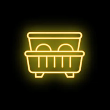 Neon yellow egg carton with open lid on black background Stock Illustration
