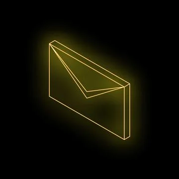 Neon yellow email envelope shining on dark background Stock Illustration