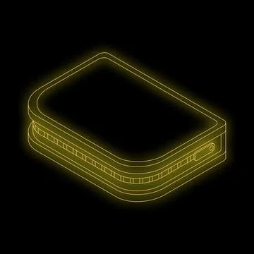 Neon yellow external hard drive icon glowing on black background Stock Illustration
