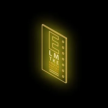 Neon yellow eye chart glowing on black background Illustrazione stock