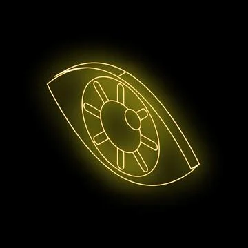 Neon yellow eye showing ship wheel on black background Stock Illustration