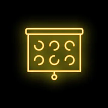 Neon yellow eye test chart glowing on a black background Stock Illustration