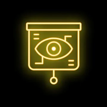 Neon yellow eye tracking presentation icon on black background Stock Illustration