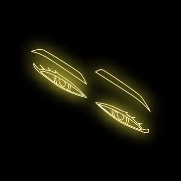 Neon yellow eyelashes and eyebrows glowing in dark background Stock Illustration