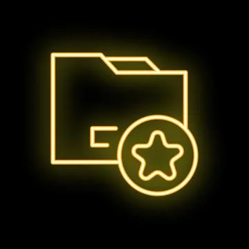 Neon yellow favorite folder icon glowing on black background Illustrazione stock
