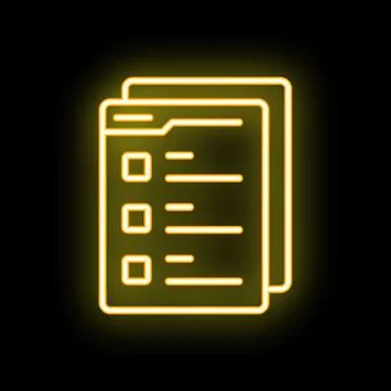 Neon yellow files icon representing office work and documents Stock Illustration