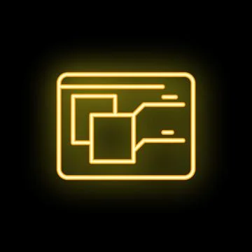 Neon yellow flowchart sharing concept on black background Illustrazione stock