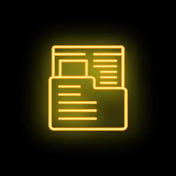 Neon yellow folder icon with document displaying on black background Illustrazione stock