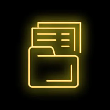 Neon yellow folder icon with documents representing data storage Stock Illustration