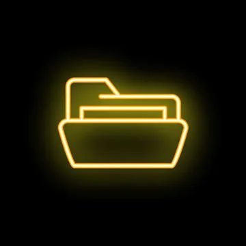Neon yellow folder icon glowing on dark background Illustrazione stock