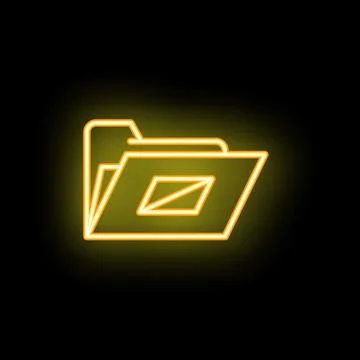 Neon yellow folder icon glowing on dark background Stock Illustration