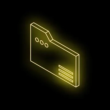Neon yellow folder icon glowing on black background Illustrazione stock