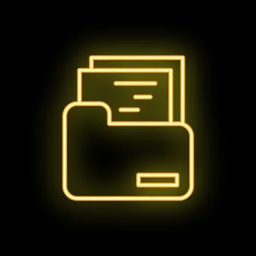 Neon yellow folder icon glowing on black background Stock Illustration