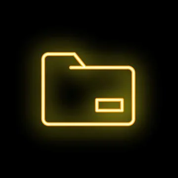 Neon yellow folder icon glowing on black background Illustrazione stock