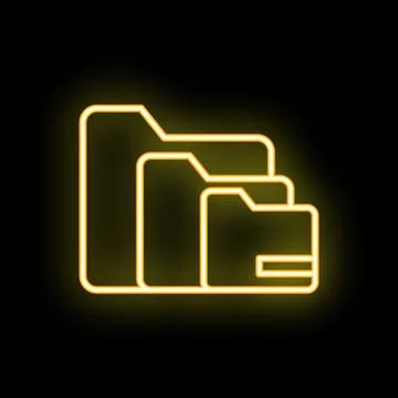 Neon yellow folder icon glowing on black background 스톡 일러스트