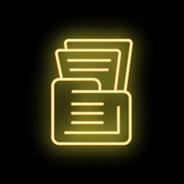 Neon yellow folder icon with papers sticking out on black background Illustrazione stock