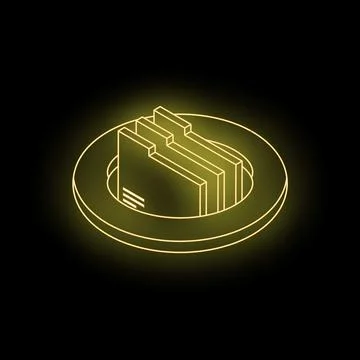 Neon yellow folders inside a circle representing data storage in isometric vi Stock Illustration