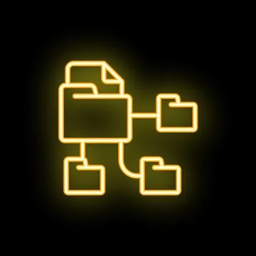 Neon yellow folders sharing documents icon on black background Illustrazione stock