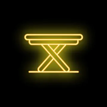 Neon yellow folding table glowing on black background Illustrazione stock