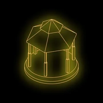 Neon yellow gazebo structure glowing on black background Stock Illustration