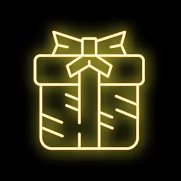 Neon yellow gift box shining on black background Stock Illustration