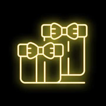 Neon yellow gift boxes glowing on black background Illustrazione stock