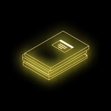Neon yellow glowing books stack representing education and knowledge 库存插图