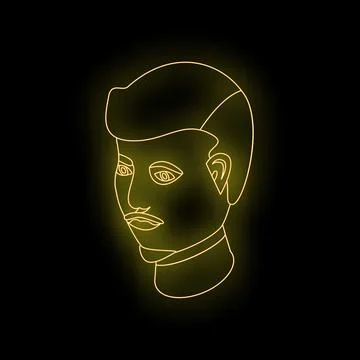 Neon yellow glowing man face with mustache on black background Stock Illustration