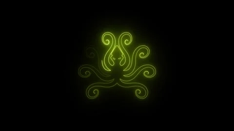 Neon yellow glowing octopus icon on dark background Stock Footage 344809812
