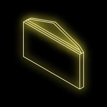 Neon yellow glowing rectangular prism on black background Stock Illustration