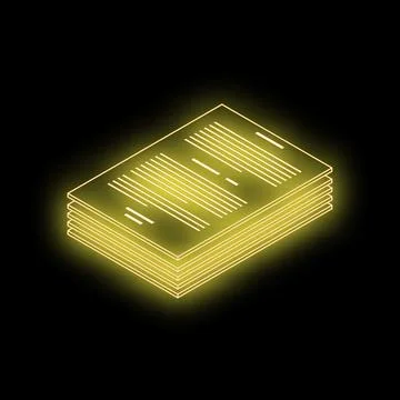 Neon yellow glowing stack of documents on black background 库存插图