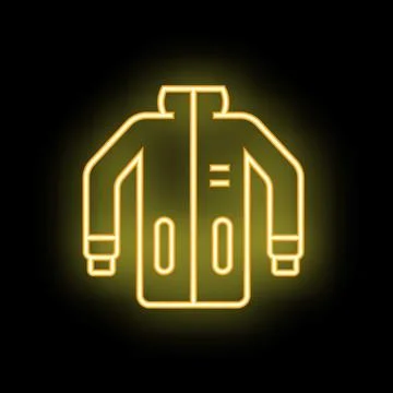 Neon yellow glowing winter jacket icon on dark background Stock Illustration