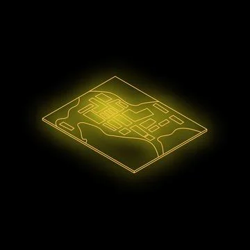 Neon yellow gps navigation map glowing on black background Stock Illustration