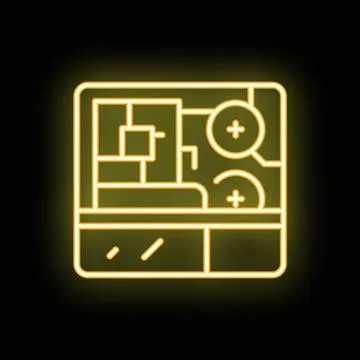 Neon yellow gps navigation system showing location on digital screen Illustrazione stock