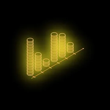 Neon yellow graph showing growing stacks of coins on a dark background イラスト素材