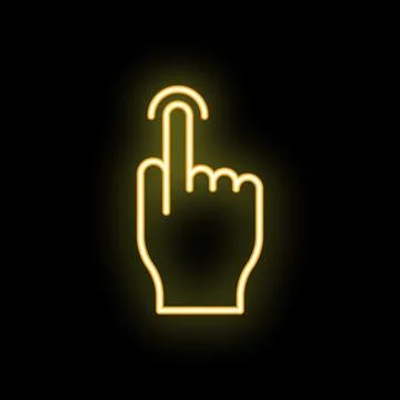 Neon yellow hand tapping touchscreen icon Stock Illustration