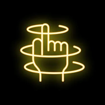 Neon yellow hand touching interactive digital screen icon Stock Illustration