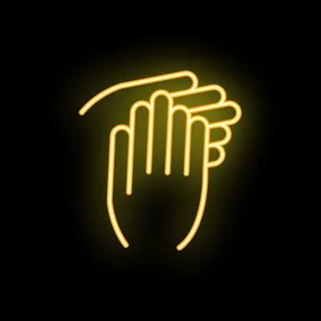 Neon yellow hands clapping icon on black background Stock Illustration