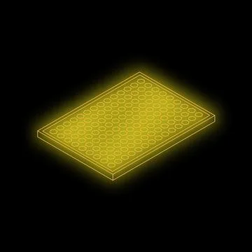 Neon yellow honeycomb pattern glowing on black background Stock Illustration