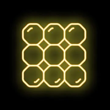 Neon yellow honeycomb representing teamwork and sweetness on black background Stock Illustration