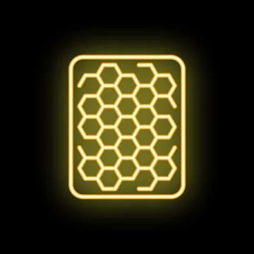 Neon yellow honeycomb structure glowing on black background Stock Illustration